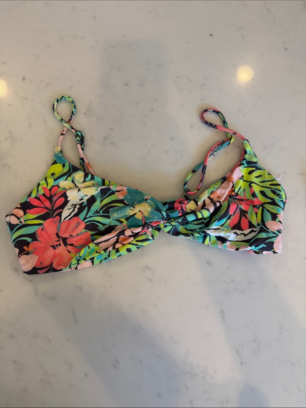 O'Neill Floral Twist Bikini Top - Black, Green, Pink, Coral